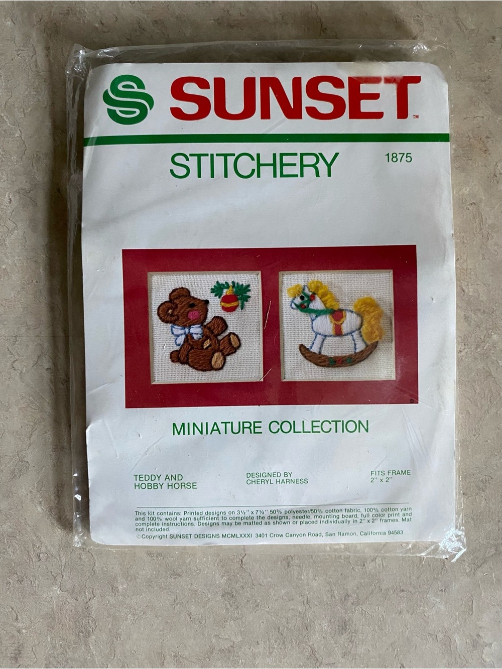 Vintage 80s Sunset Stitchery Miniature Collection Kit-Teddy & Hobby Horse Nursey